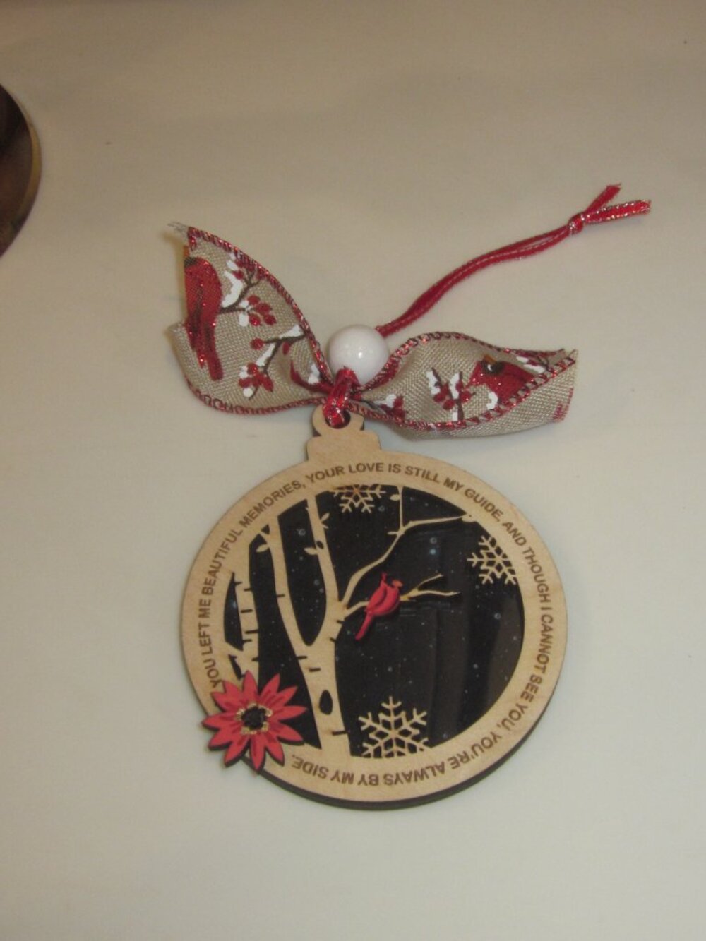 Cardinal Memorial Wood 3D Ornament - Picture 4 of 4
